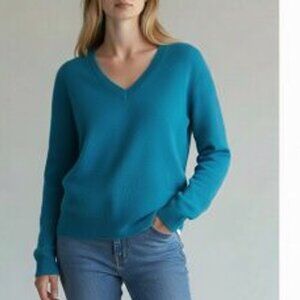 Charter Club Women's Medium Turquoise Cashmere Sweater V-Neck Long Sleeve